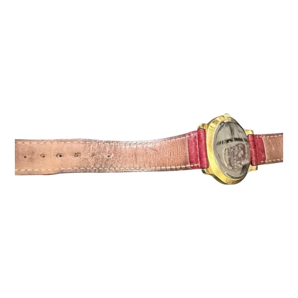 VTG Disney Store Pedre Aladdin Watch Gold Tone Maroon Leather Strap‎ Genie 90s